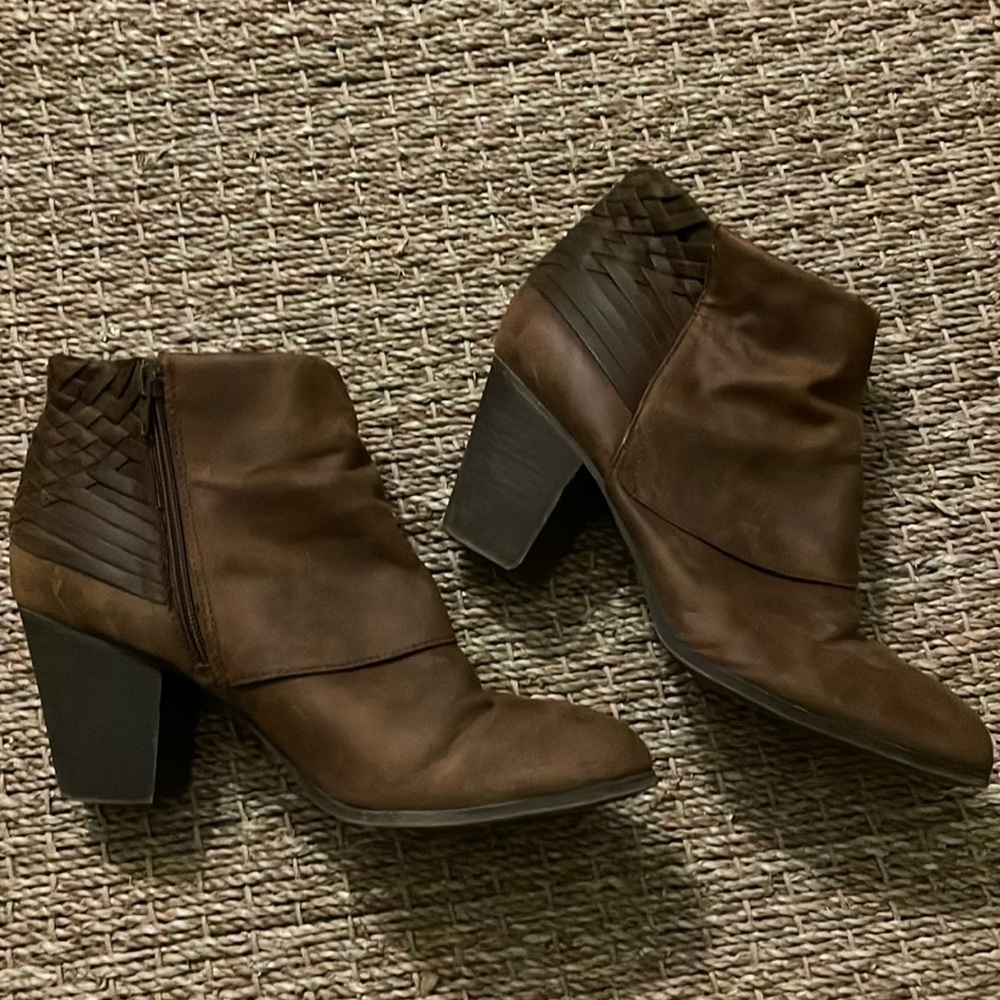 Cupid brown leather ankle - zip booties (size 10)